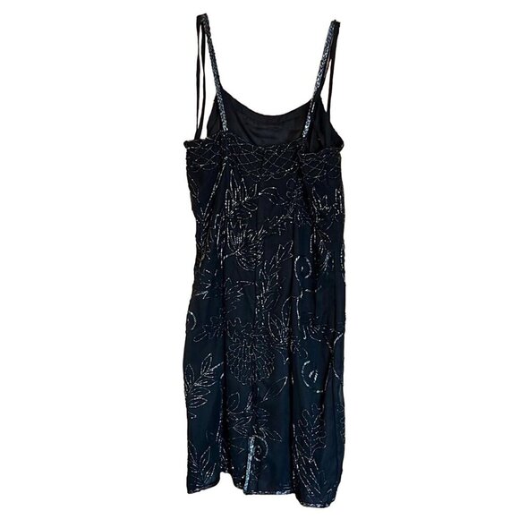 Shalini Black Embellished Beaded Silk Cocktail Sleeveless Dress & Jacket Medium - Picture 2 of 6